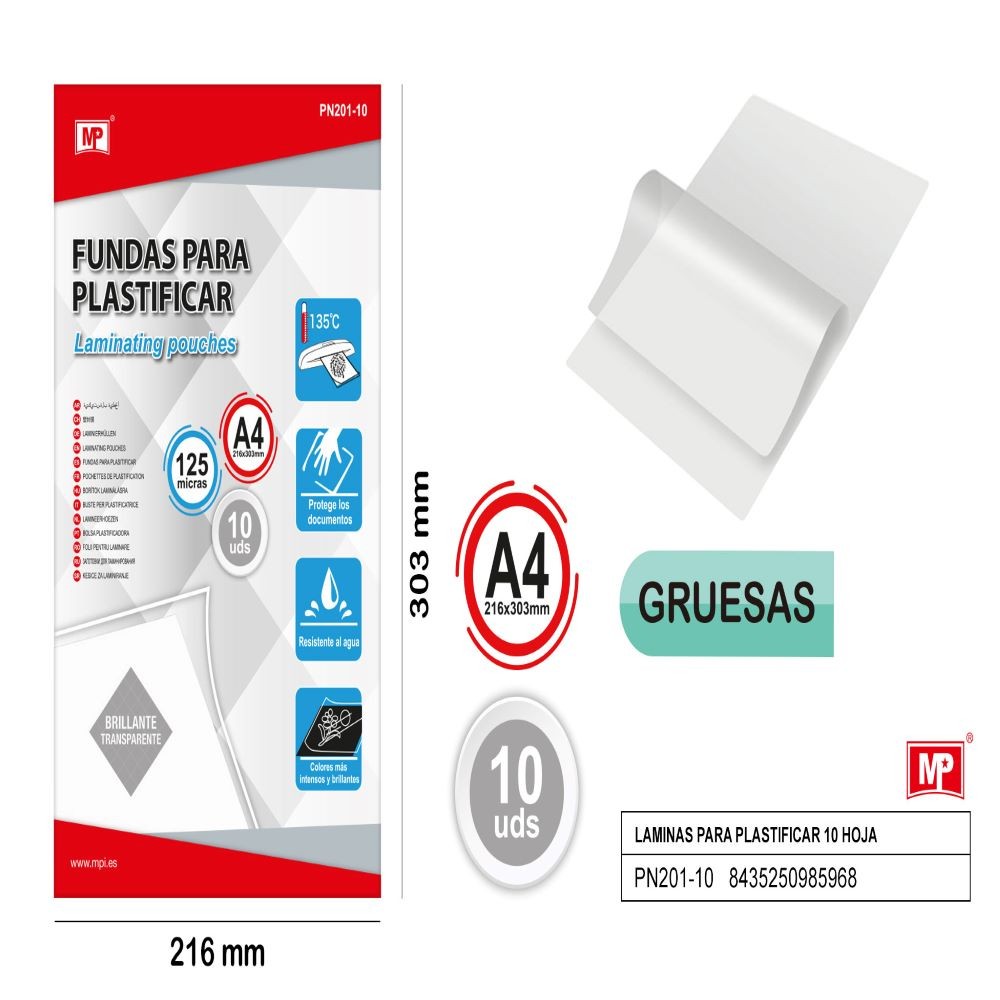 SHEETS TO PLASTIFY 10 UNITS