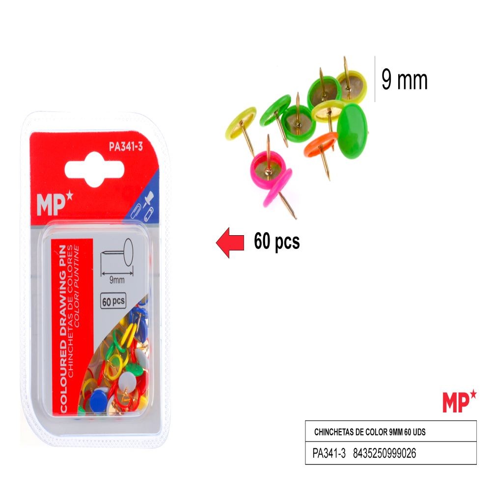 CHINCHETAS COLORES 9MM