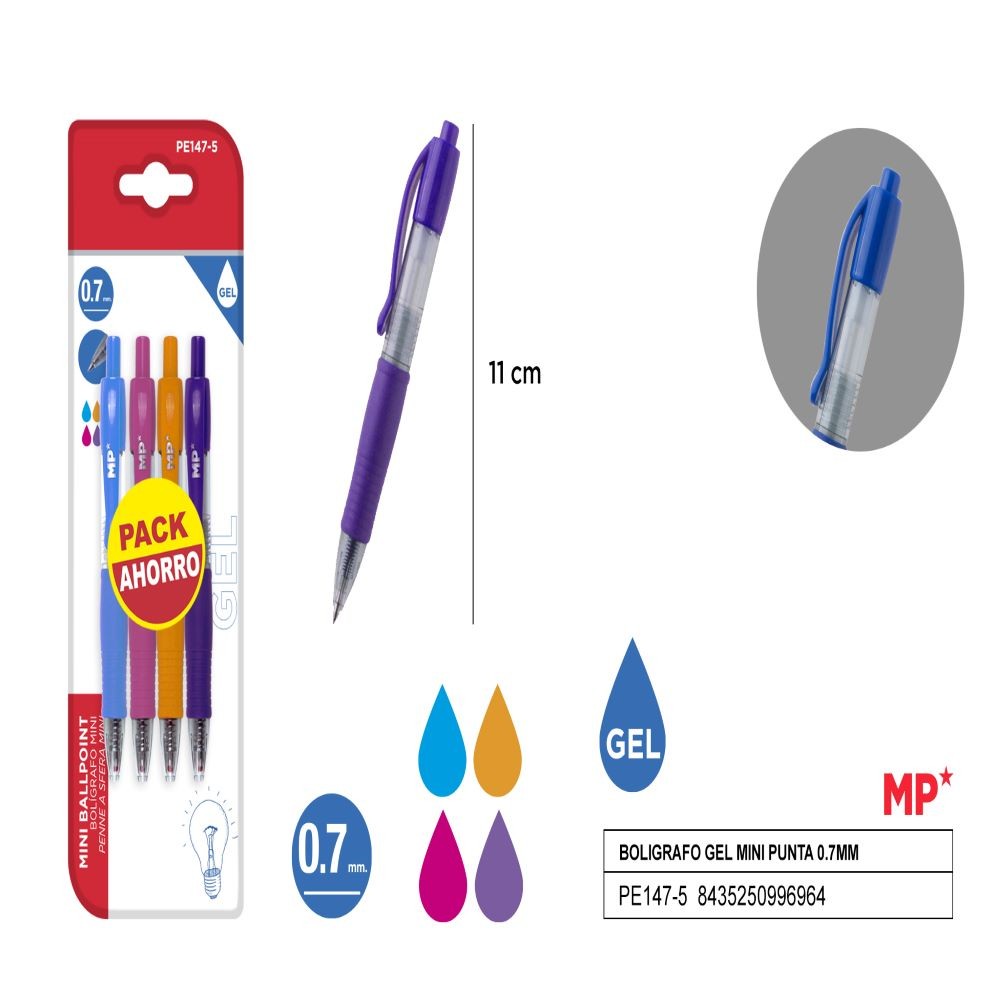 Pack ahorro 4 bolígrafos borrables MP - Azul / Rojo / Negro 0.7mm