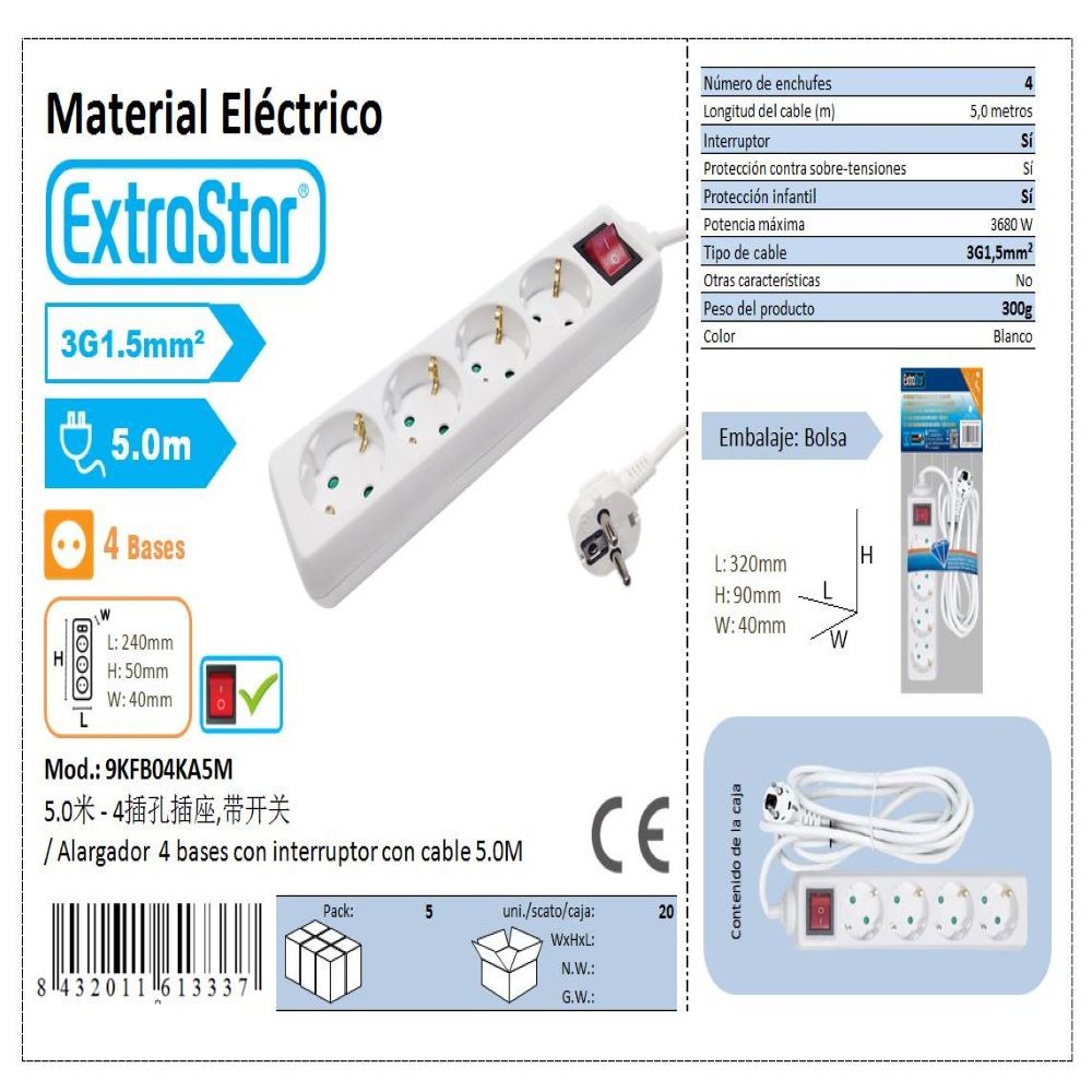 ALARGADOR 4B C/INTER. 5M