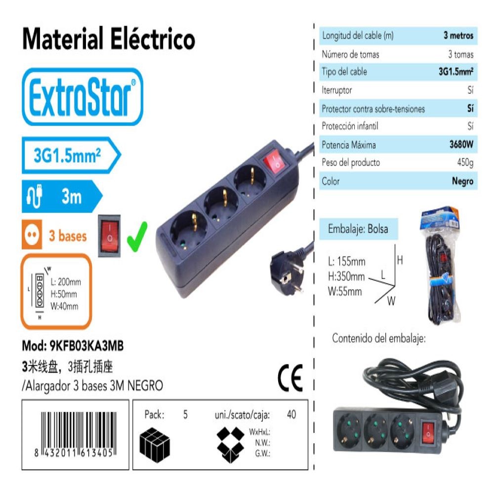 ALARGADOR 3B C/INTER NEGRO 3M