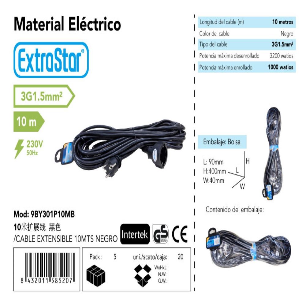 CABLE EXTENSIBLE 10M/NEGRO