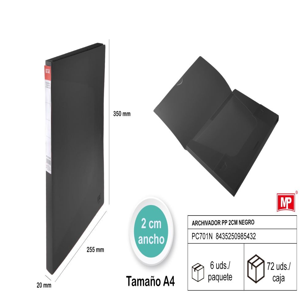 ARCHIVADOR PP 2CM NEGRO