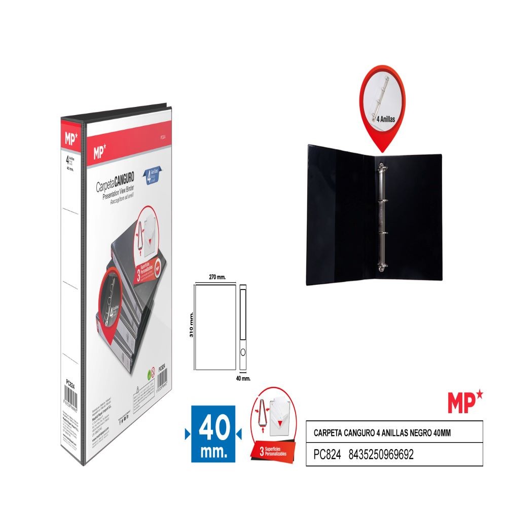 CARPETA CANGURO 40MM NEGRO
