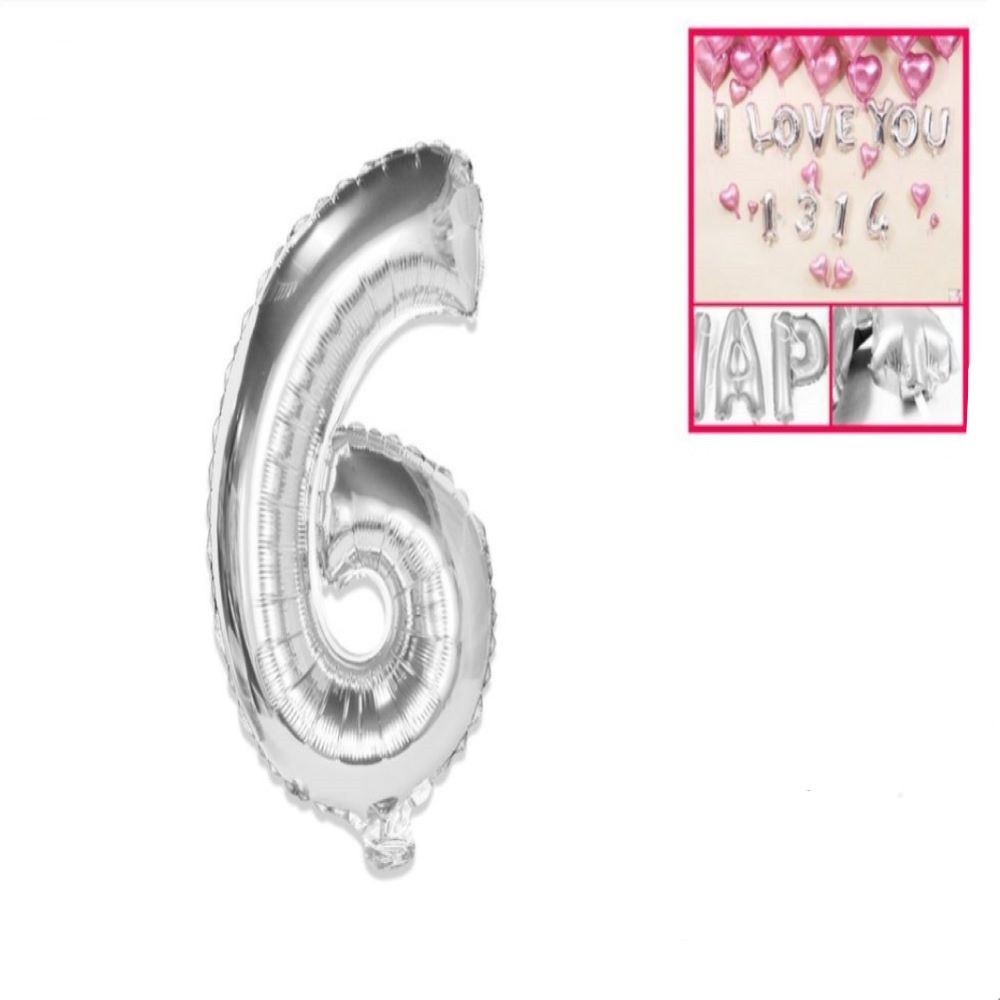 GLOBO FOIL "6" PLATA 45CM