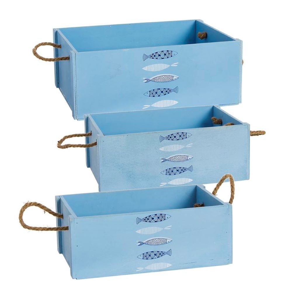 BLUE WOOD-FISH BOX 40X28 CM